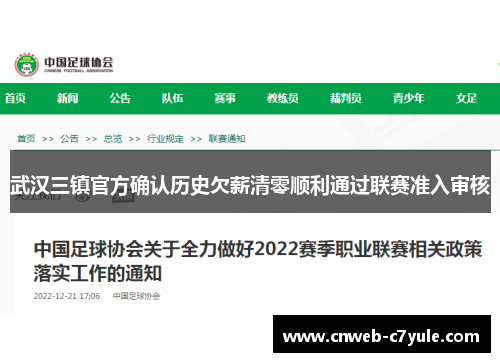 武汉三镇官方确认历史欠薪清零顺利通过联赛准入审核 武汉三镇官方确认历史欠薪清零顺利通过联赛准入审核
